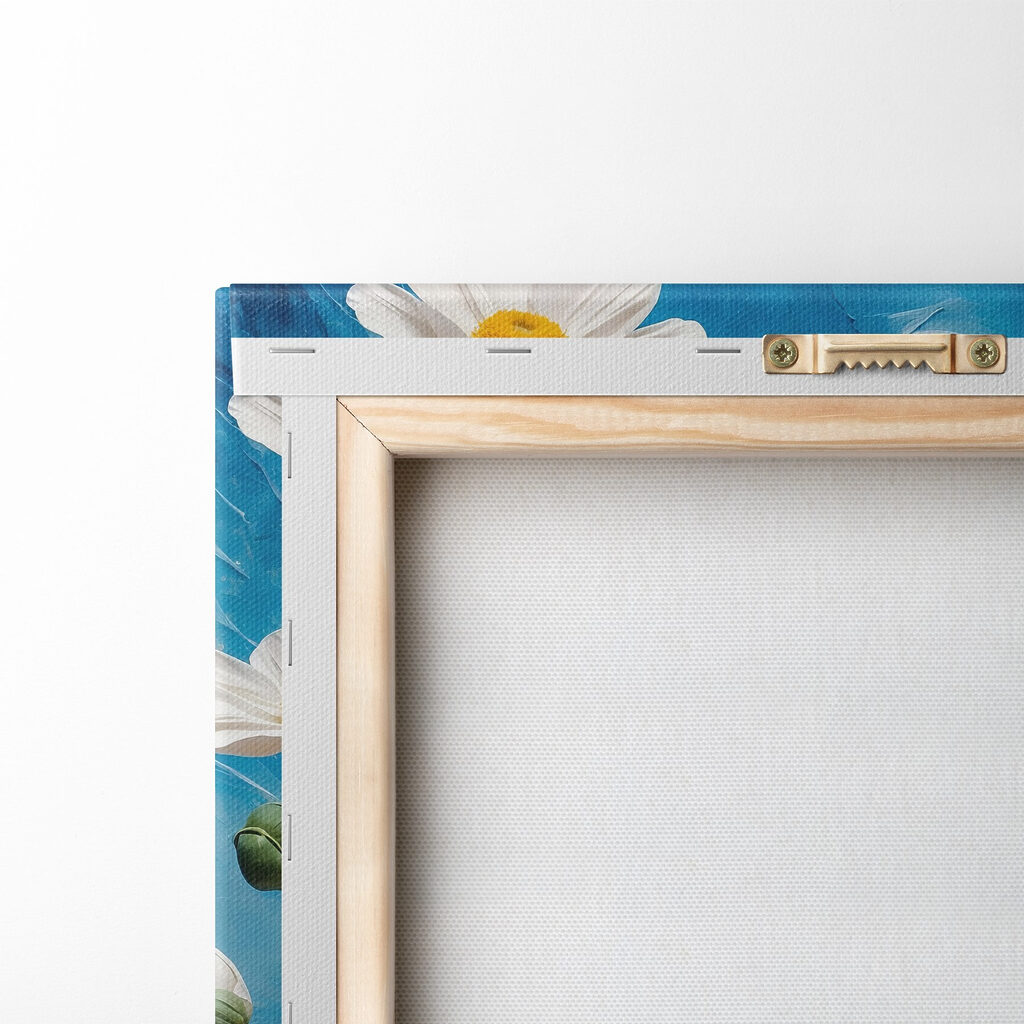 Veldbloemen onder helderblauw — achterkant