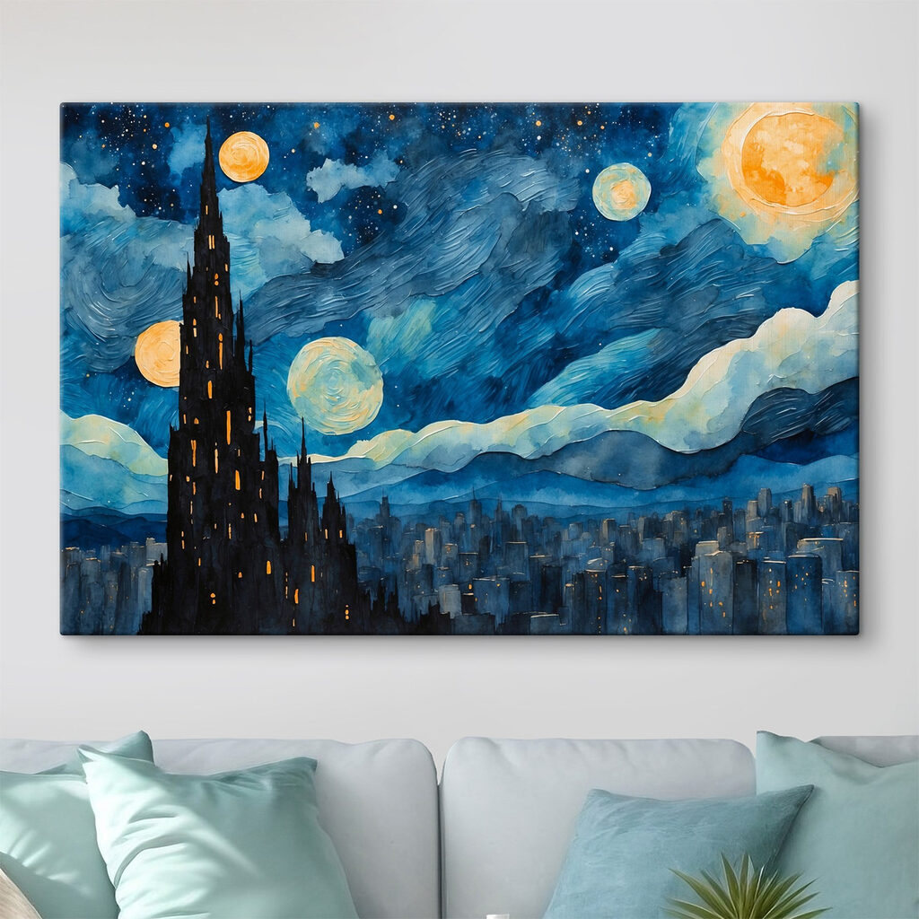 Verlichte toren onder manen — interieur 2