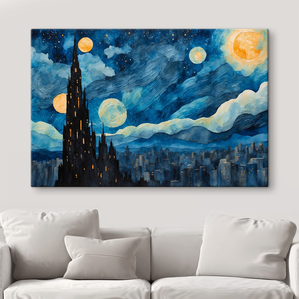 Verlichte toren onder manen — interieur 3