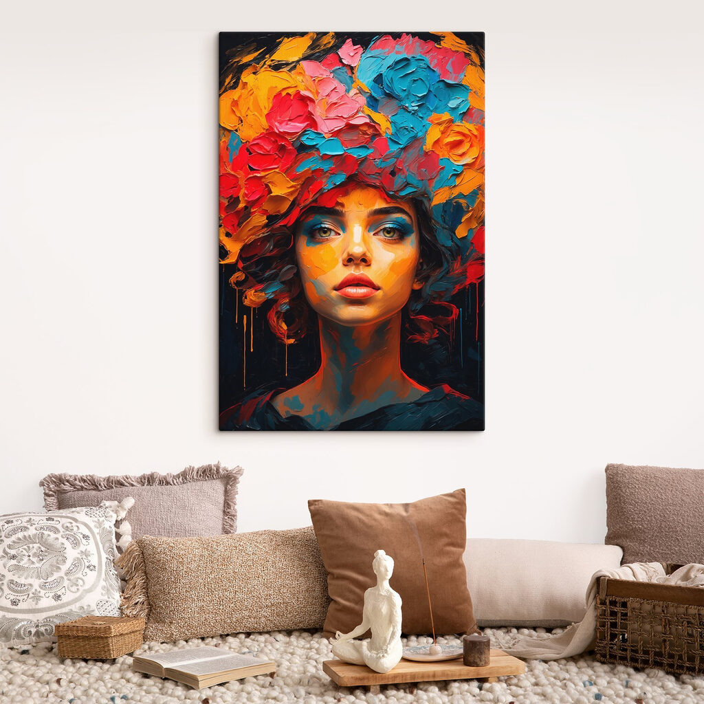 Gezicht onder hoge bloemenkroon — interieur 2