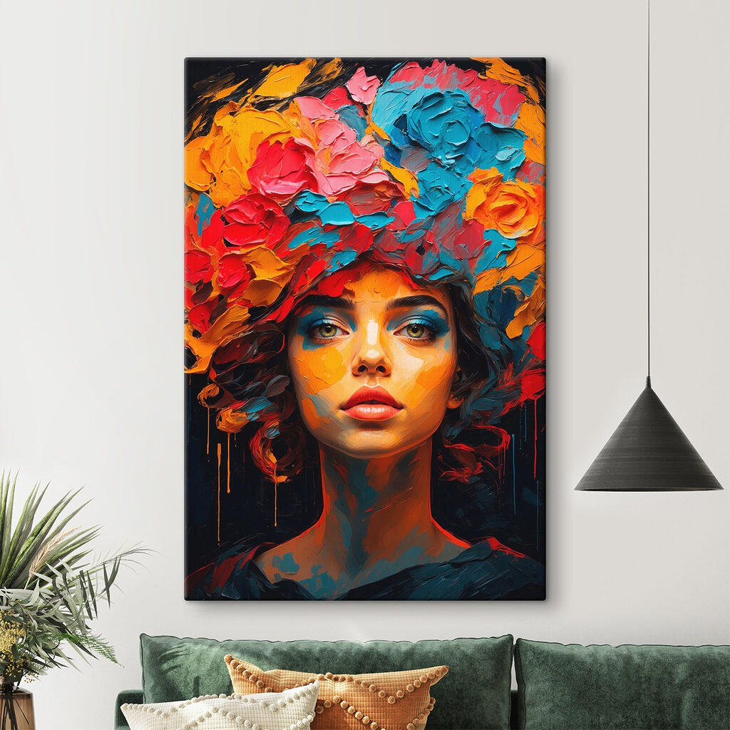 Gezicht onder hoge bloemenkroon — interieur 1