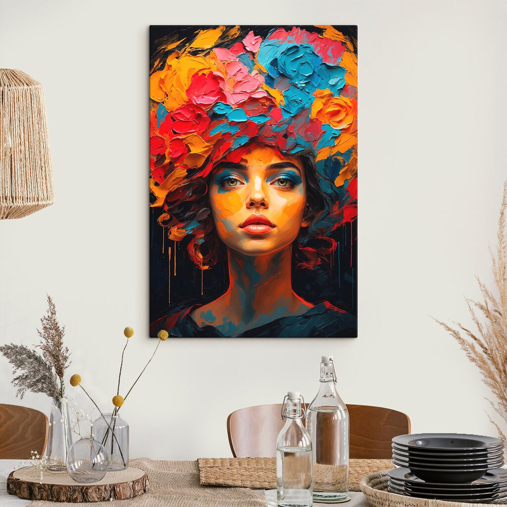 Gezicht onder hoge bloemenkroon — interieur 3