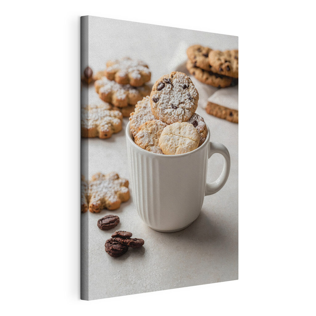 Koekjes in de koffiemok, gespannen canvas met doorlopende rand