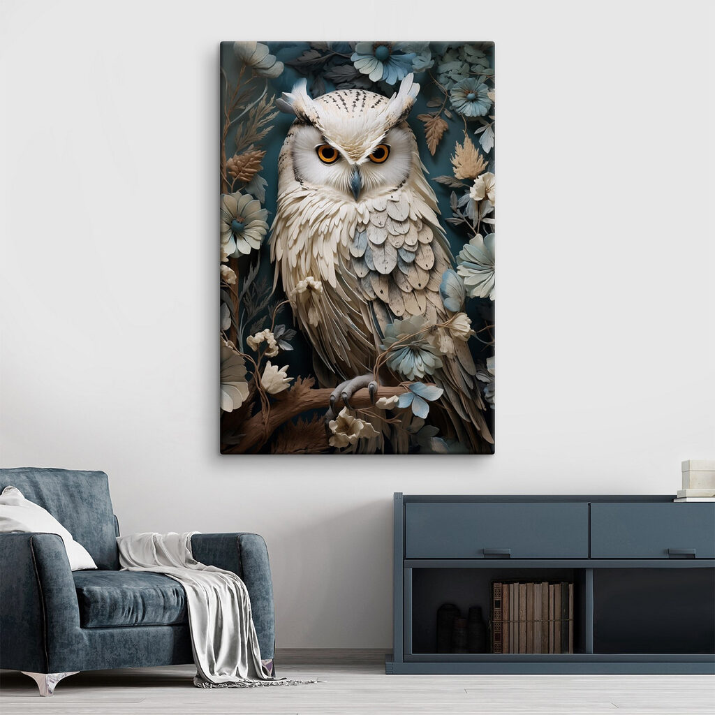 Witte uil tussen bloemen — interieur 1