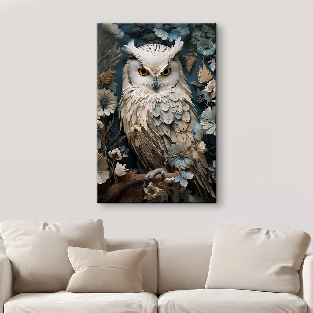 Witte uil tussen bloemen — interieur 2