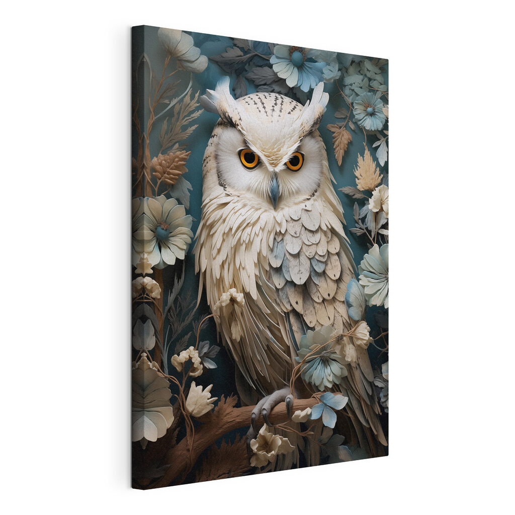 Witte uil tussen bloemen — productweergave