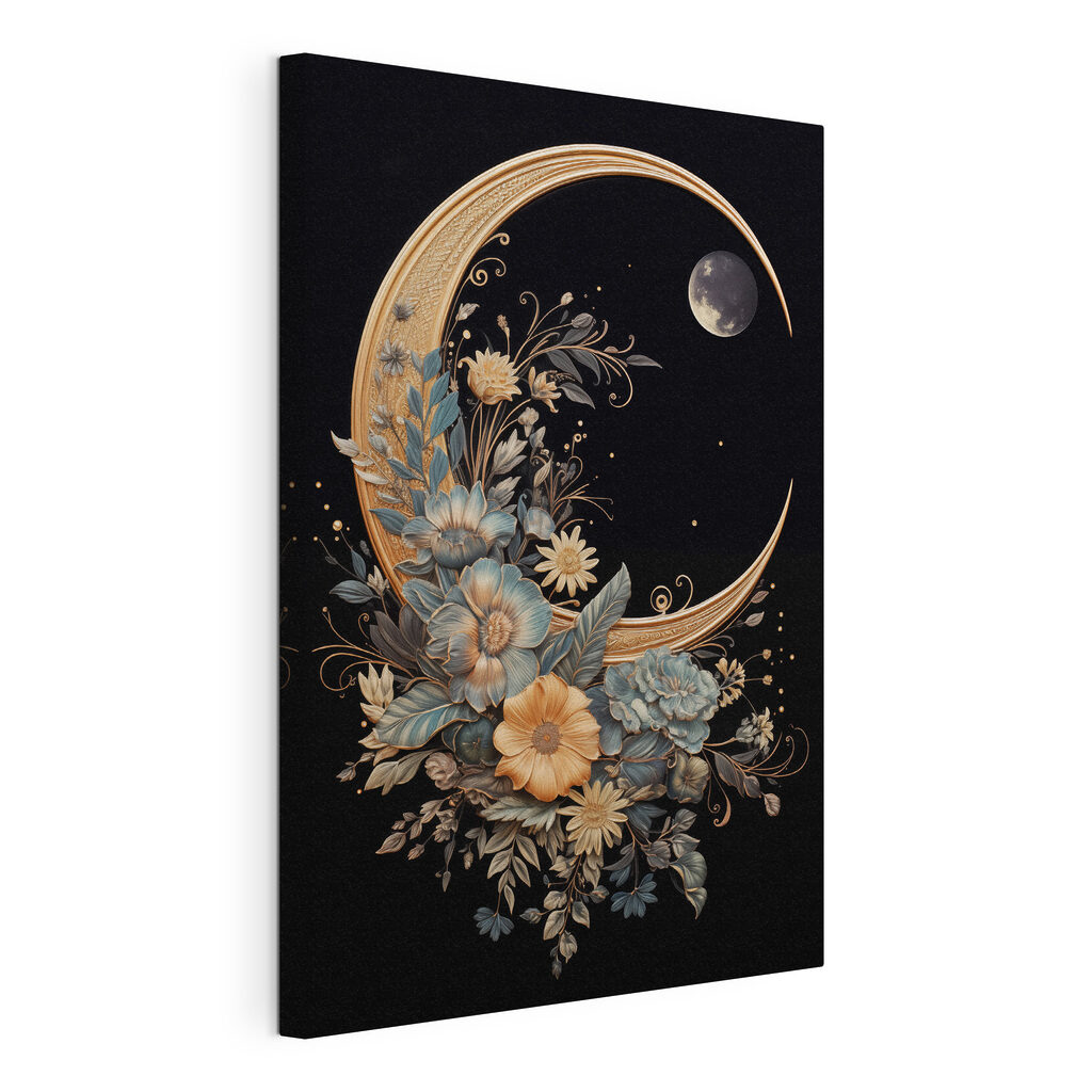 Bloemen langs de maansikkel, gespannen canvas met doorlopende rand