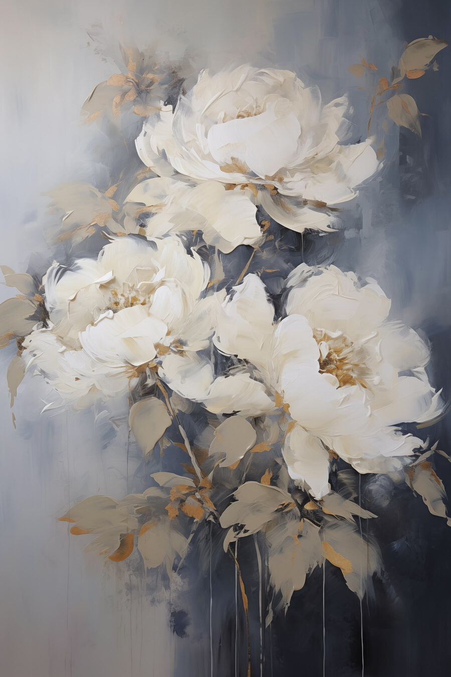 Witte rozen tegen nevelblauw — volledig ontwerp