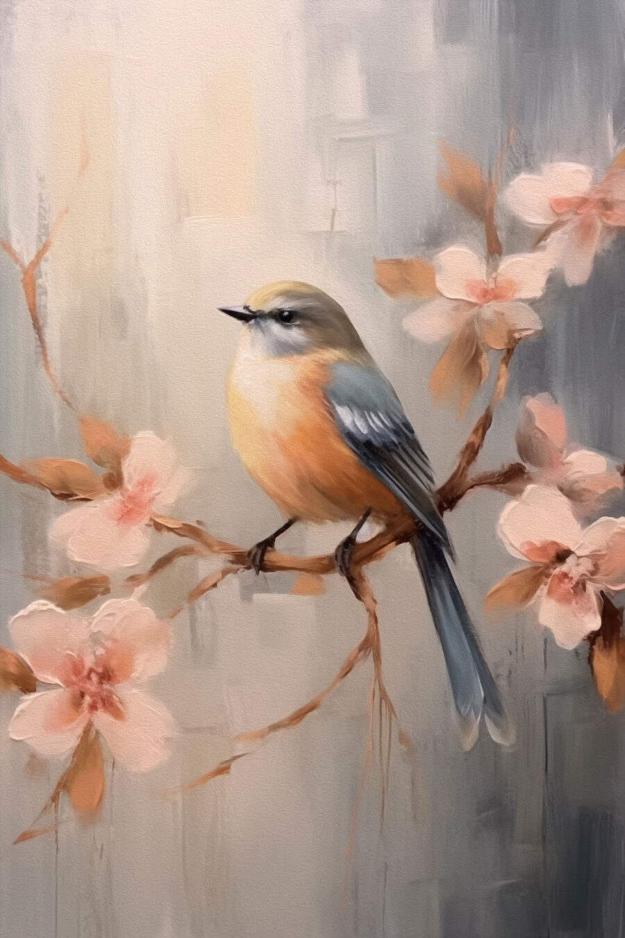 Vogel op roze bloesemtak — volledig ontwerp