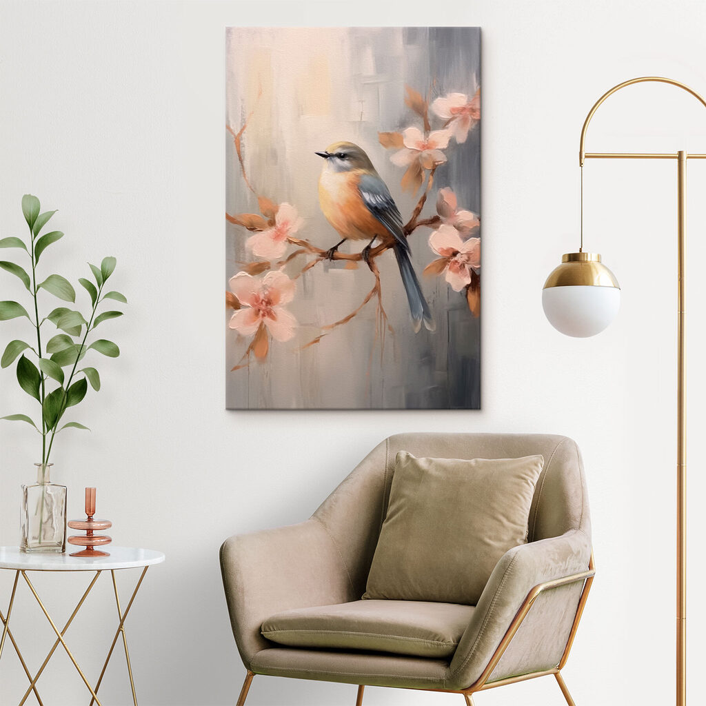 Vogel op roze bloesemtak — interieur 2