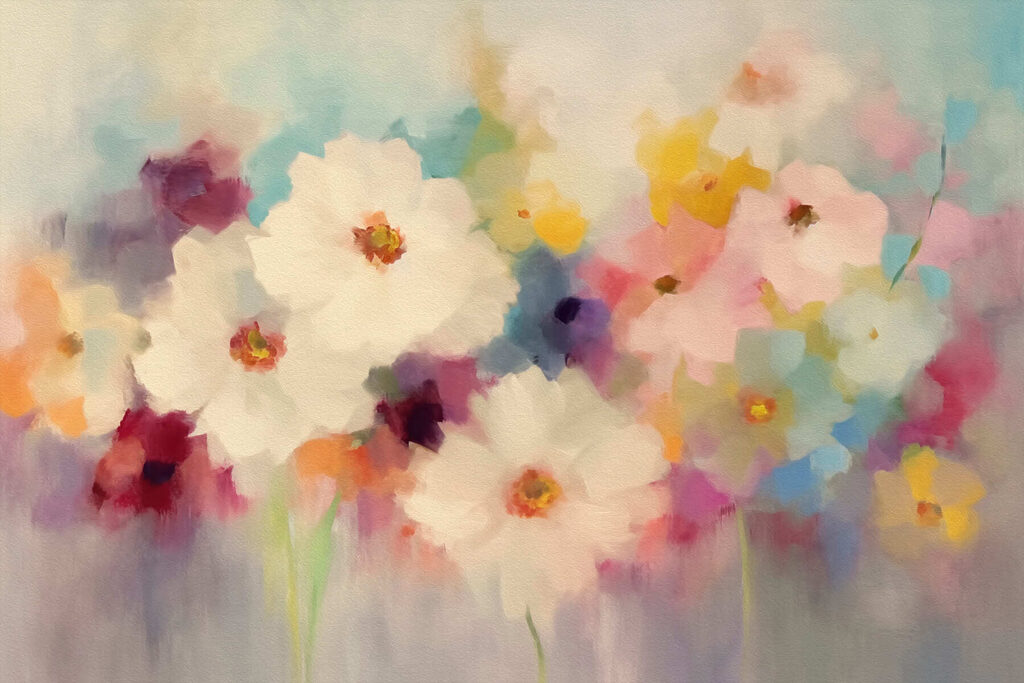Zomerbloemen in zachte kleurvlekken — volledig ontwerp