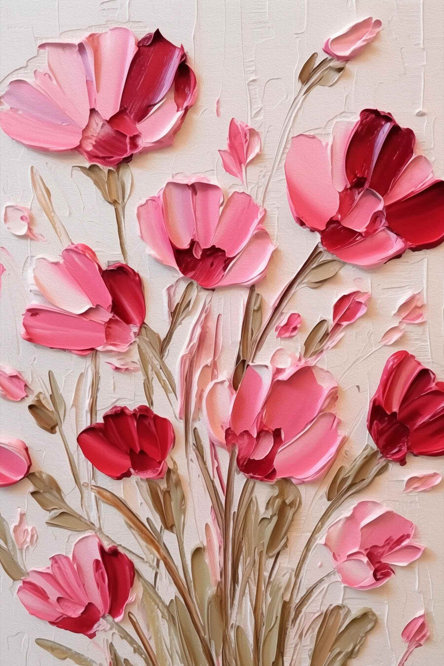 Roze klaprozen op stelen — volledig ontwerp