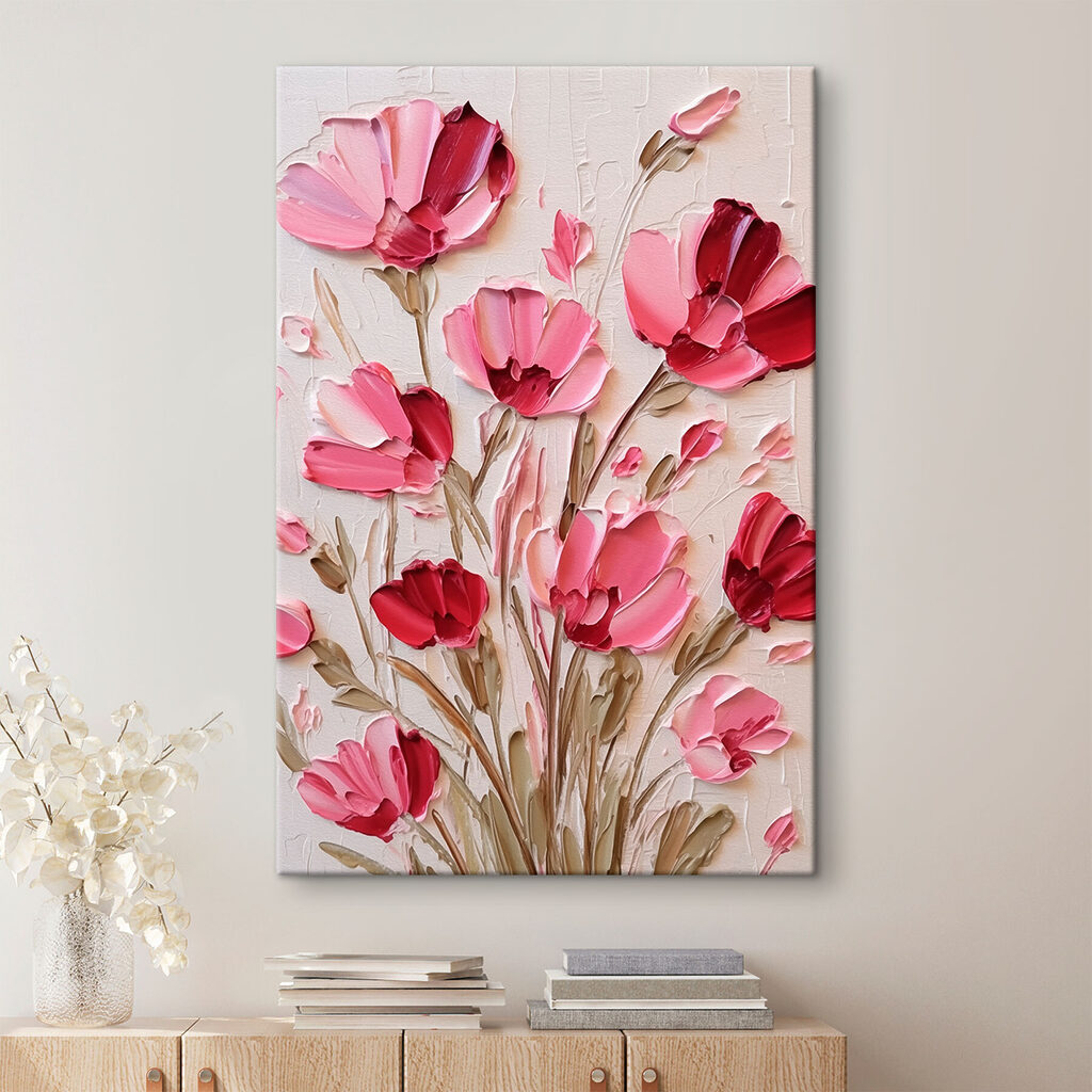 Roze klaprozen op stelen — interieur 2