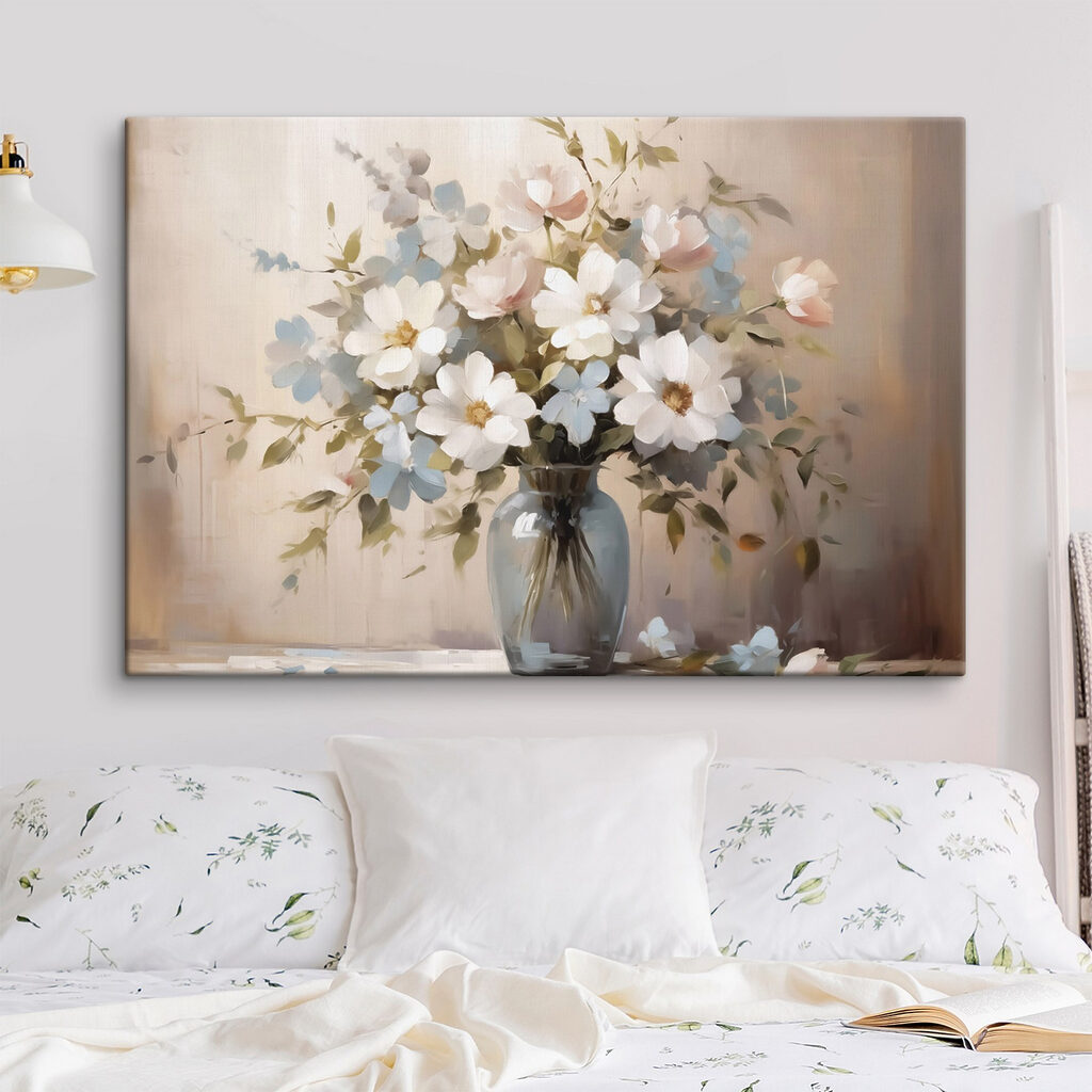 Witte bloemen in grijs — interieur 1