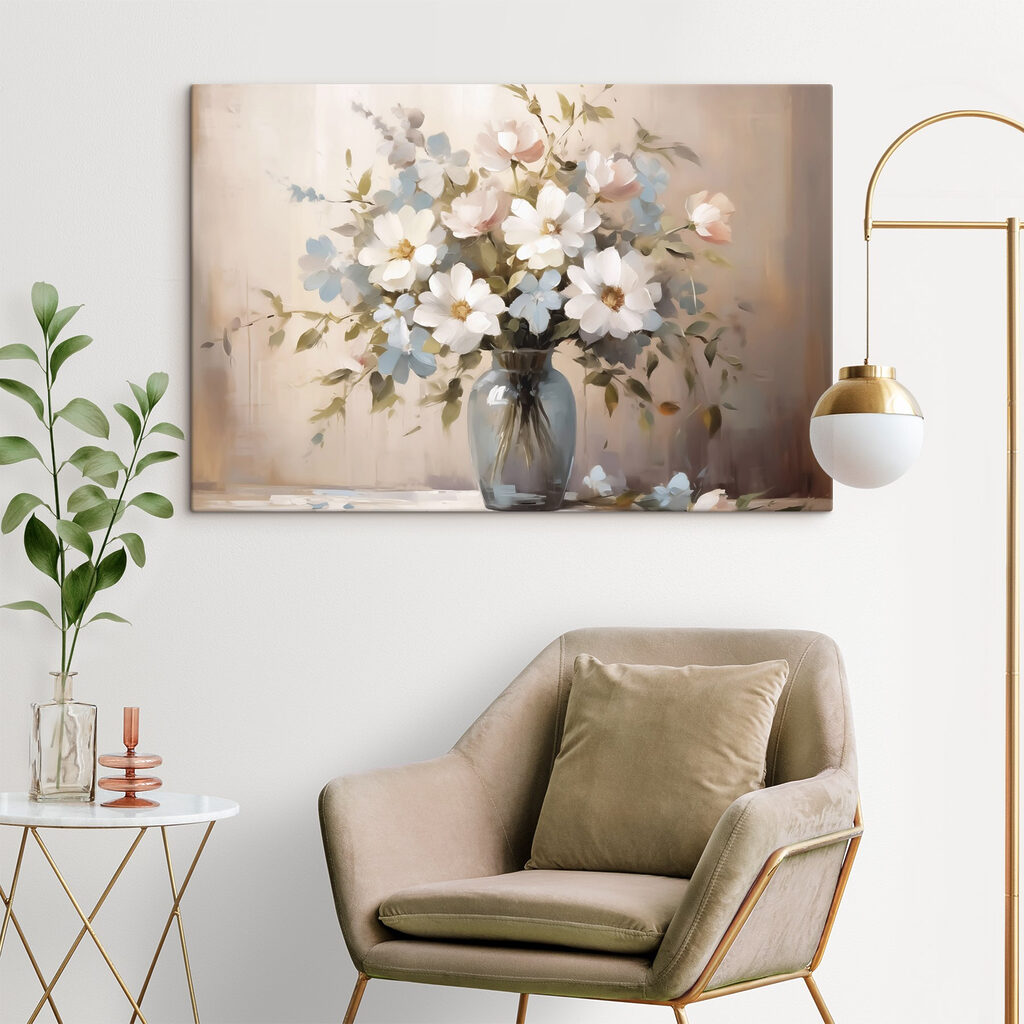 Witte bloemen in grijs — interieur 2