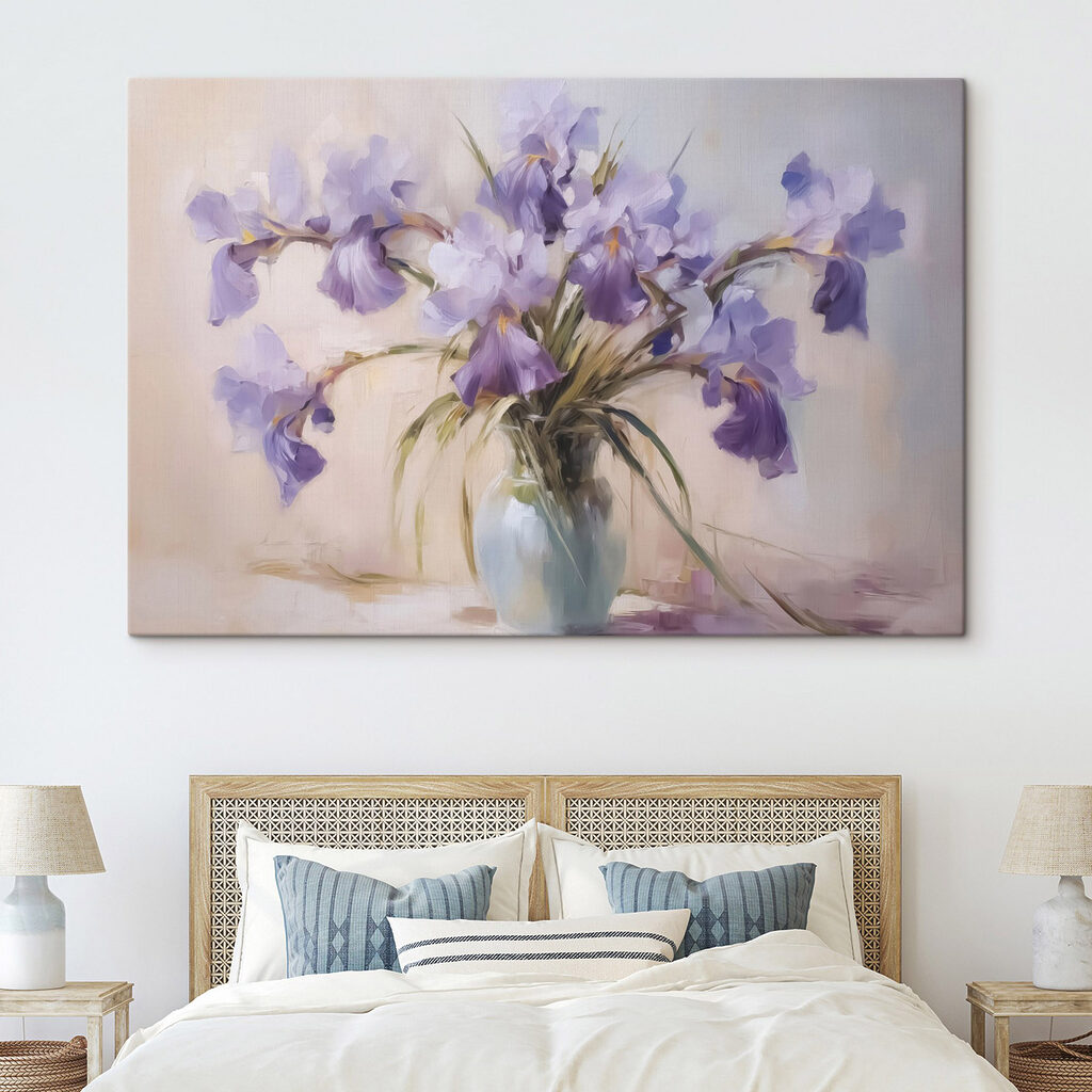 Paarse irissen in glas — interieur 2
