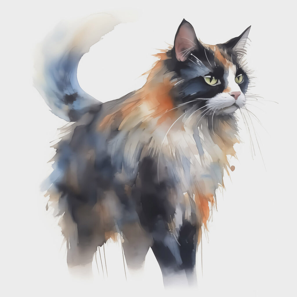 Bonte kat in aquarel — volledig ontwerp