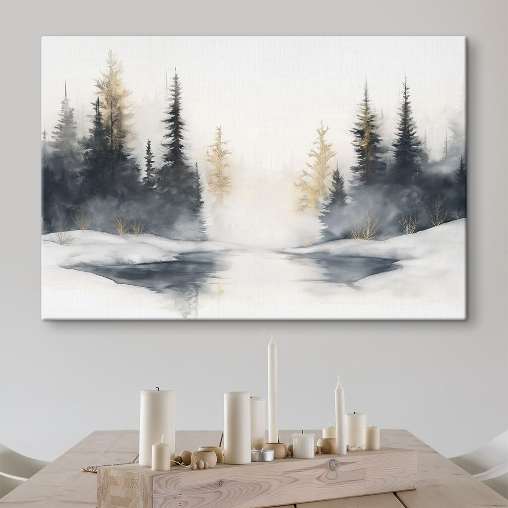 Dennen rond stille winterplas — interieur 2
