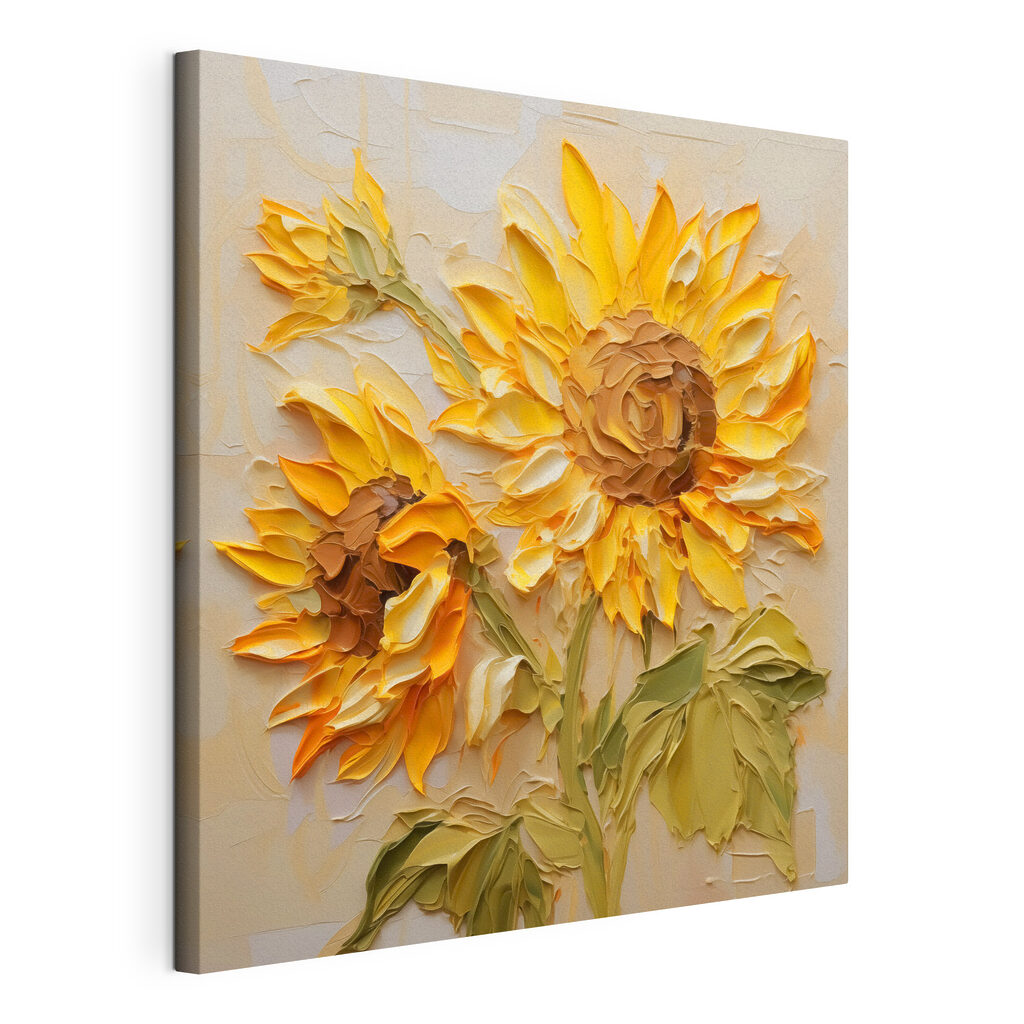 Zonnebloemen met gevouwen vormen, gespannen canvas met doorlopende rand