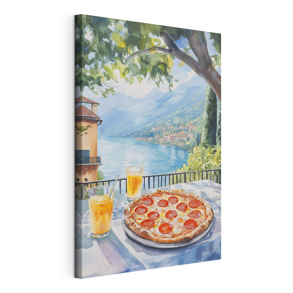 Pizza onder een boom, gespannen canvas met doorlopende rand