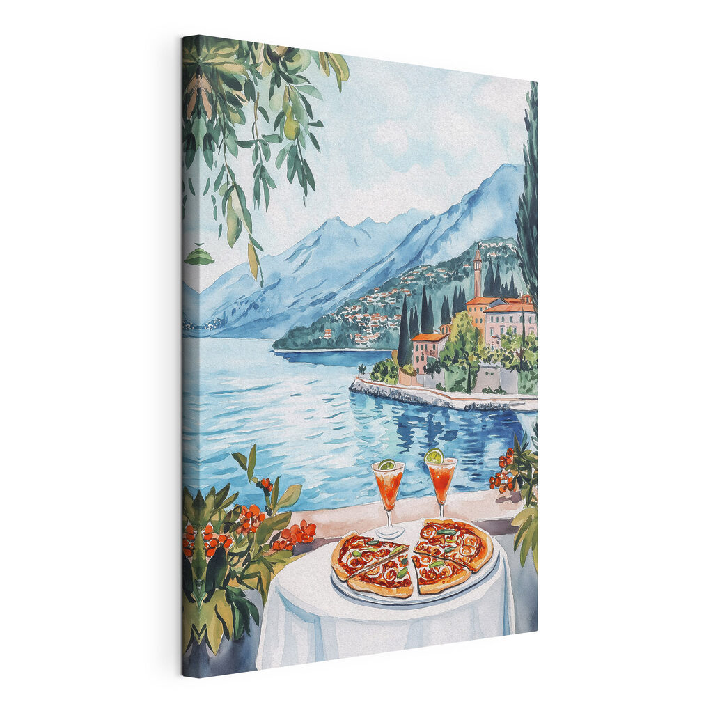 Pizza aan de dorpsbaai, gespannen canvas met doorlopende rand