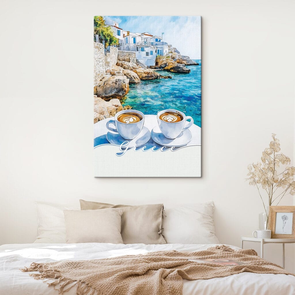 Cappuccino boven azuurblauwe rotsbaai — interieur 1