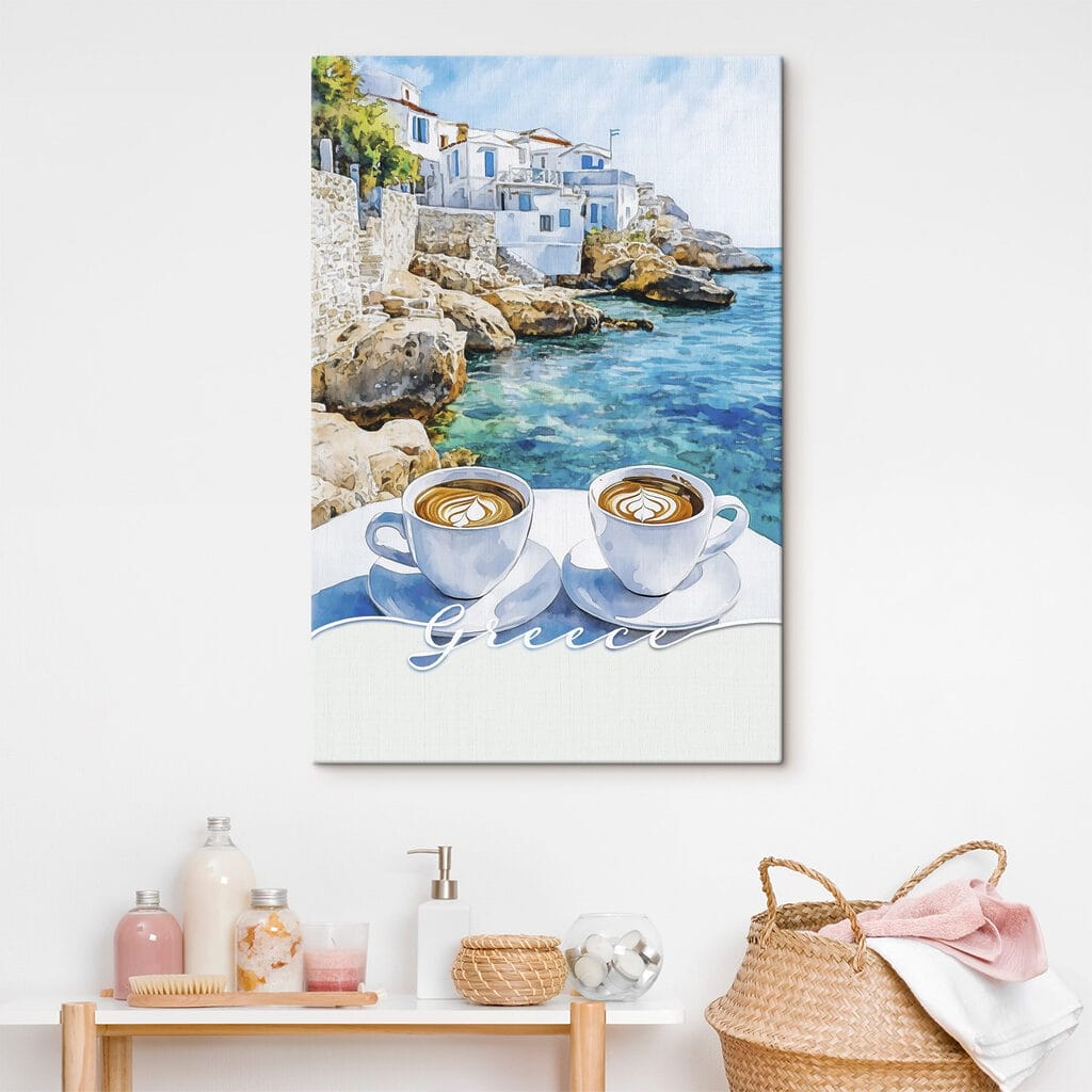 Cappuccino boven azuurblauwe rotsbaai — interieur 2