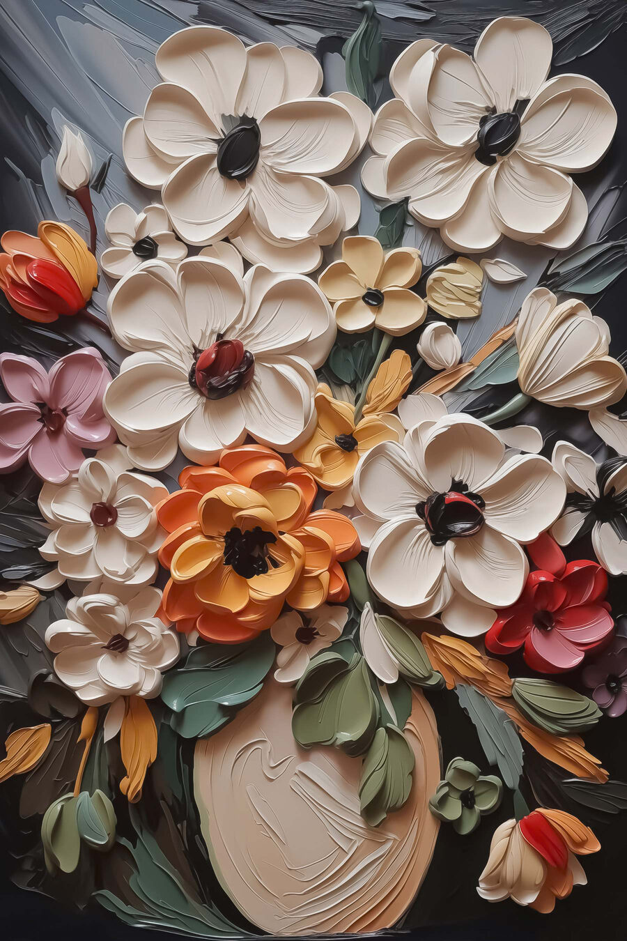 Bloemenvaas met warme accenten — volledig ontwerp