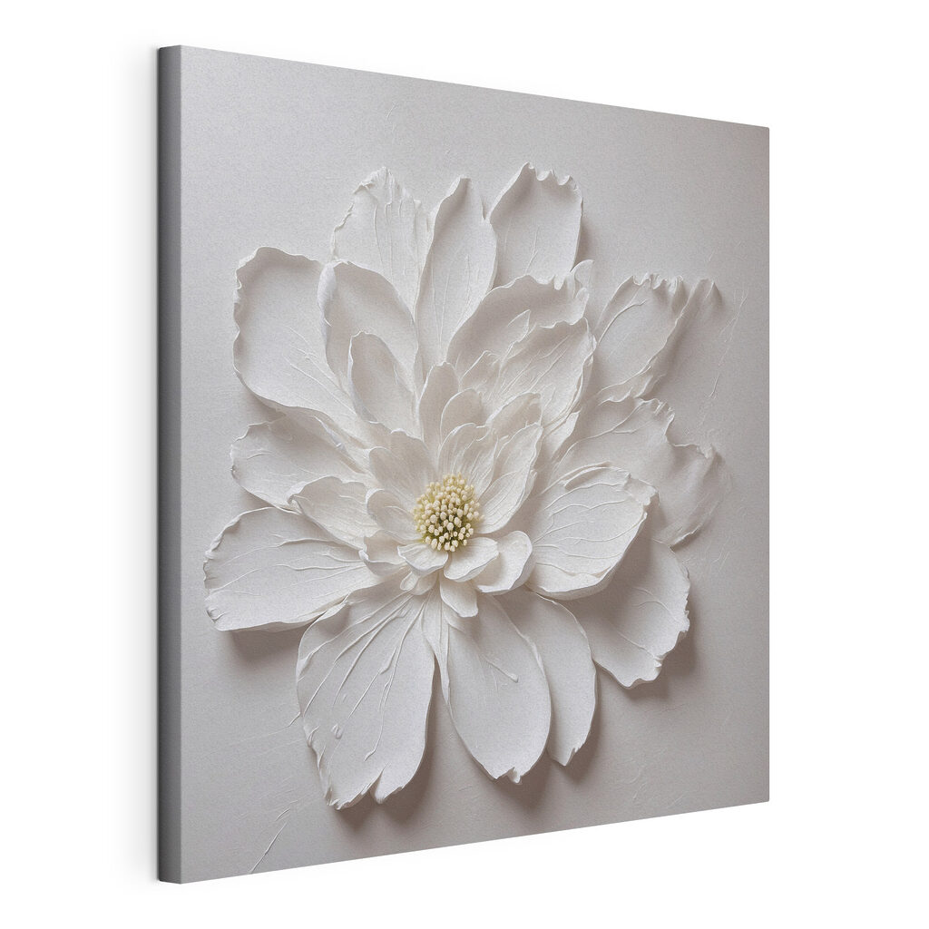 Witte bloem met schaduwranden, gespannen canvas met doorlopende rand