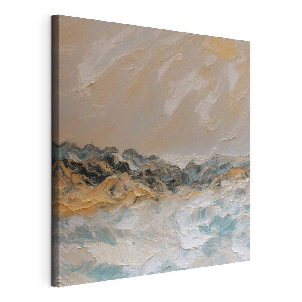 Ruwe zee onder zandtinten, gespannen canvas met doorlopende rand