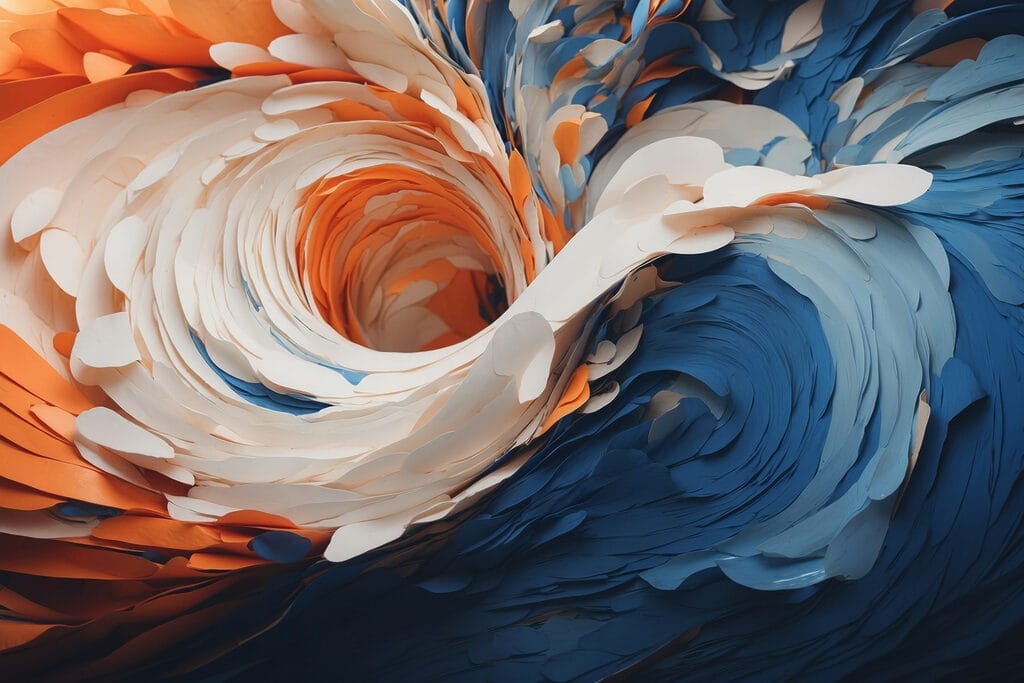 Draaikolk in blauw-oranje verf — volledig ontwerp