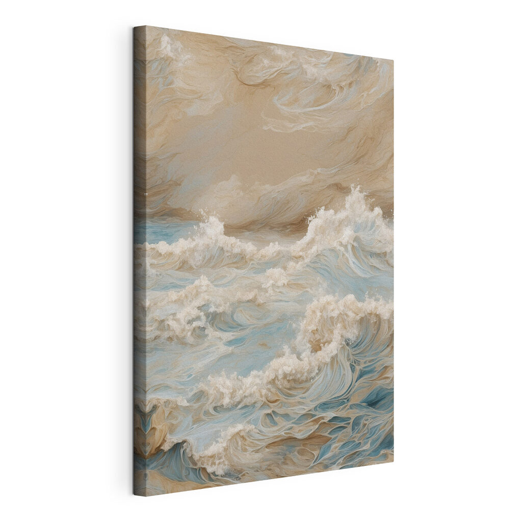Witte branding onder beige, gespannen canvas met doorlopende rand