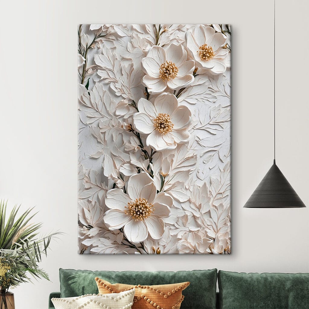 Witte bloemen langs bladlijnen — interieur 2