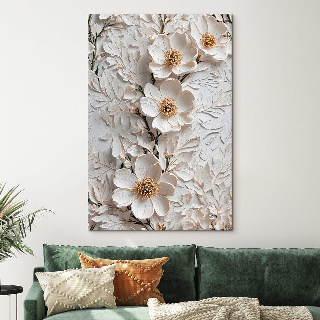 Witte bloemen langs bladlijnen — interieur 3