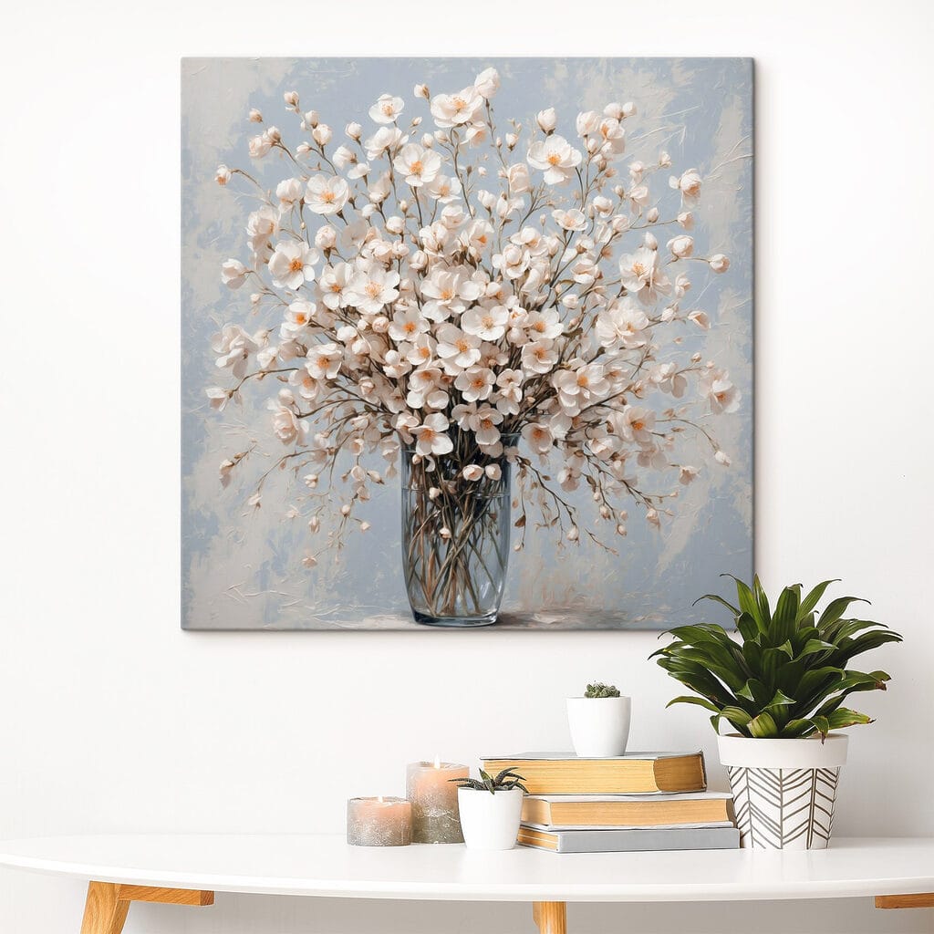 Witte bloesem in glas — interieur 3
