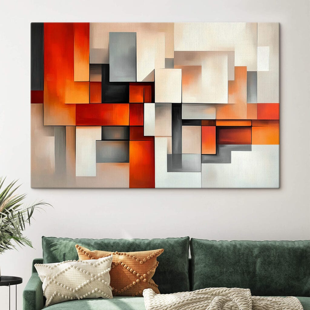 Oranje blokken tussen roomwit — interieur 1