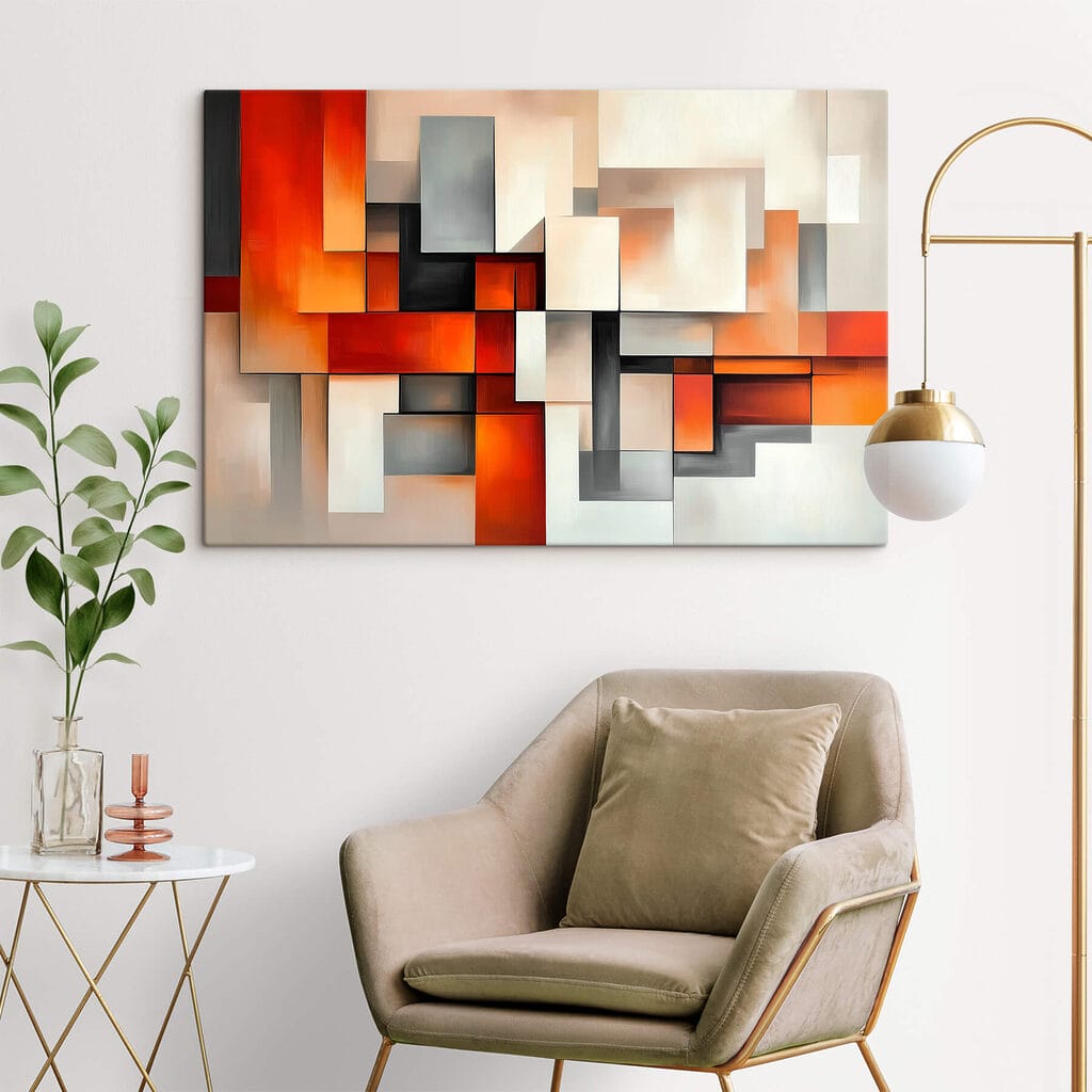 Oranje blokken tussen roomwit — interieur 2