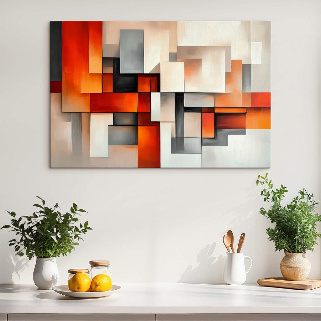 Oranje blokken tussen roomwit — interieur 3