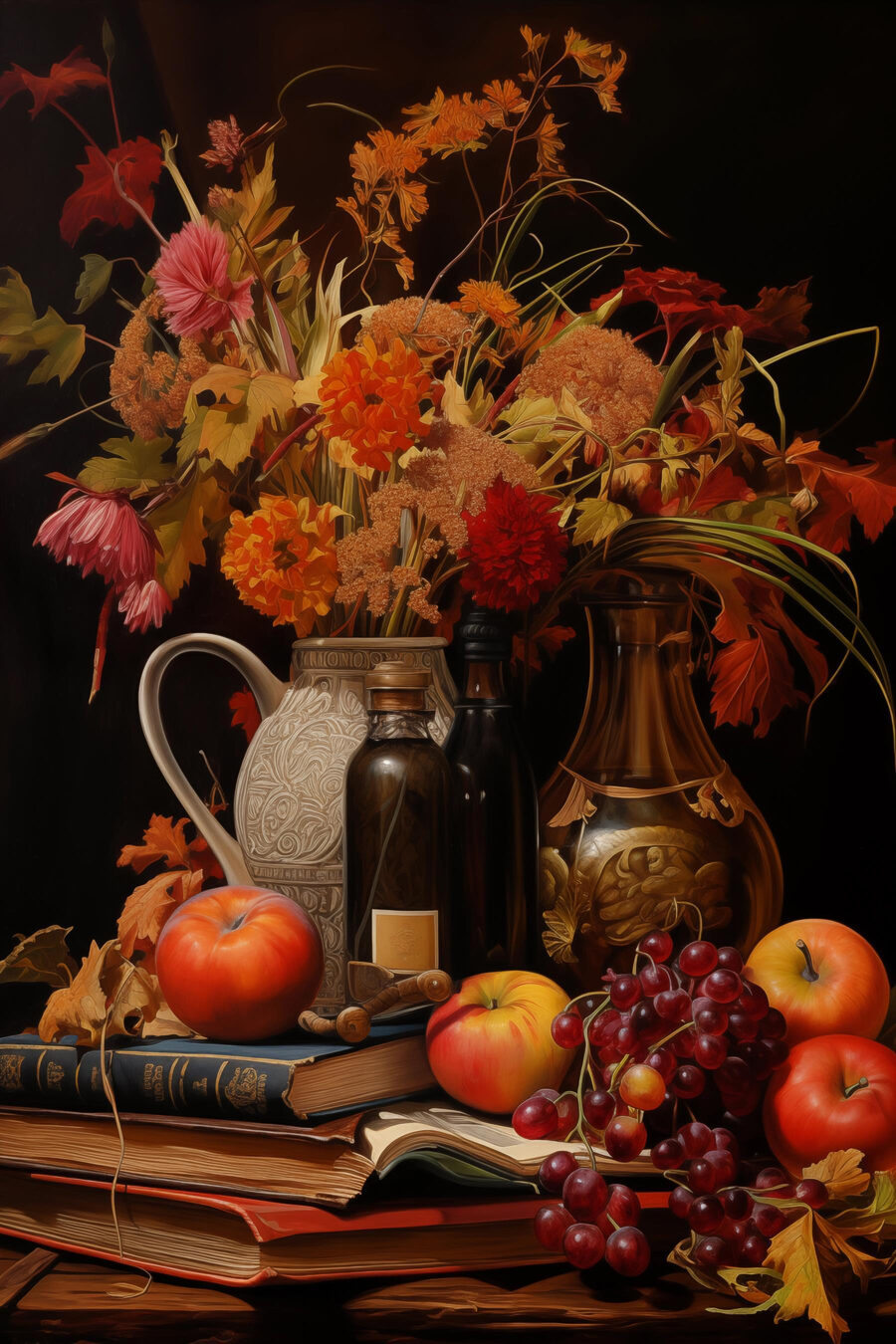 Herfstboeket bij fruit — volledig ontwerp