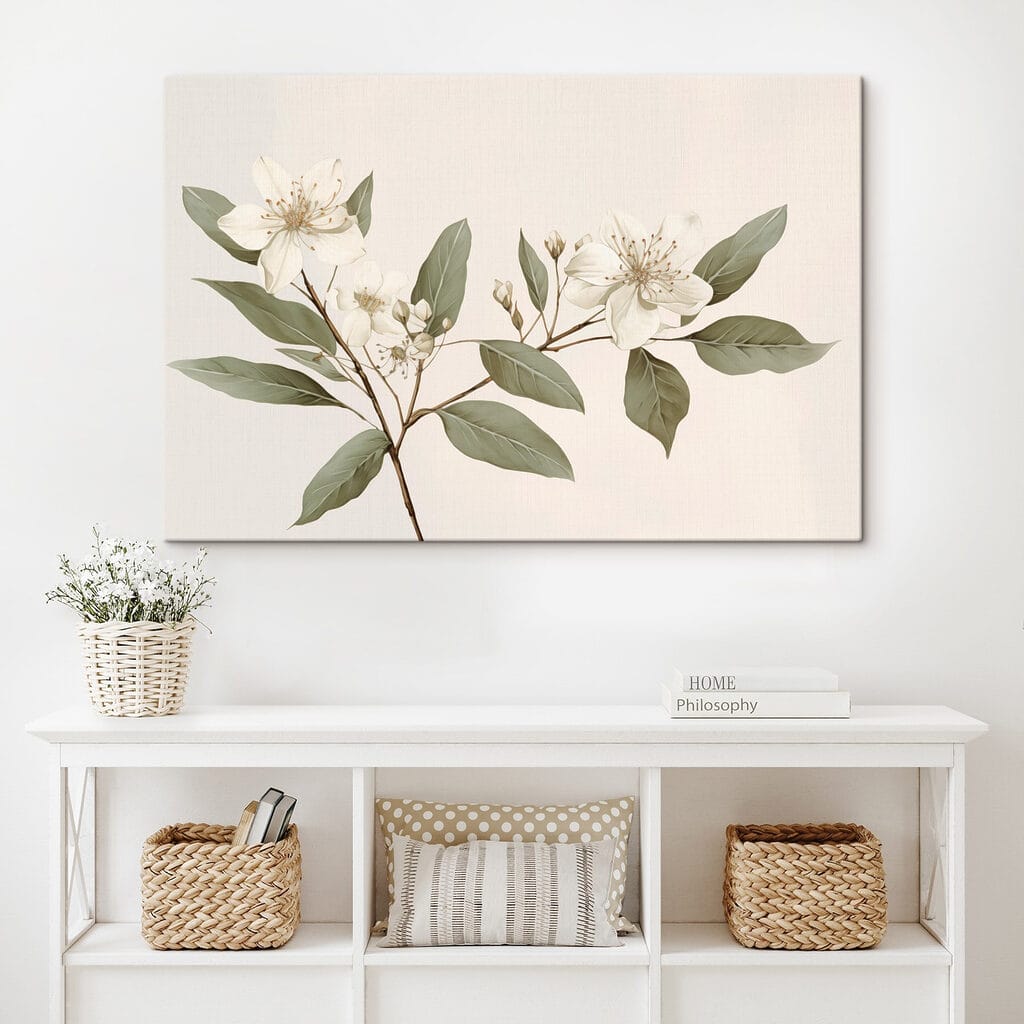 Witte bloesem met grijsgroen — interieur 2
