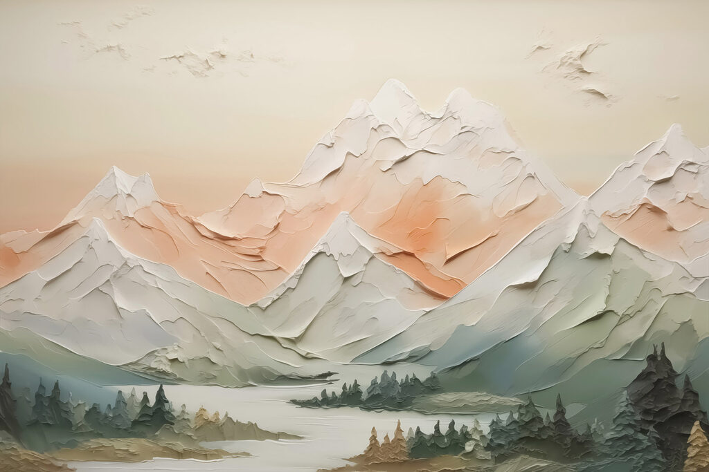 Bleke bergen boven bergmeer — volledig ontwerp