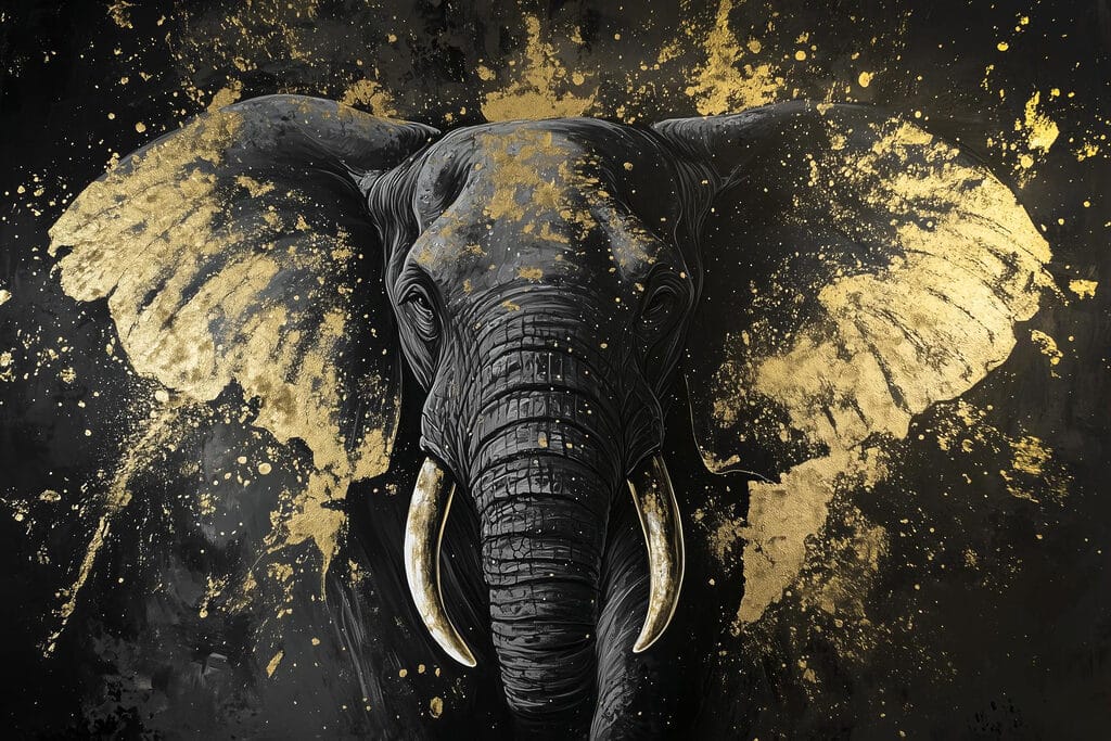 Olifant tussen gouden spatten — volledig ontwerp