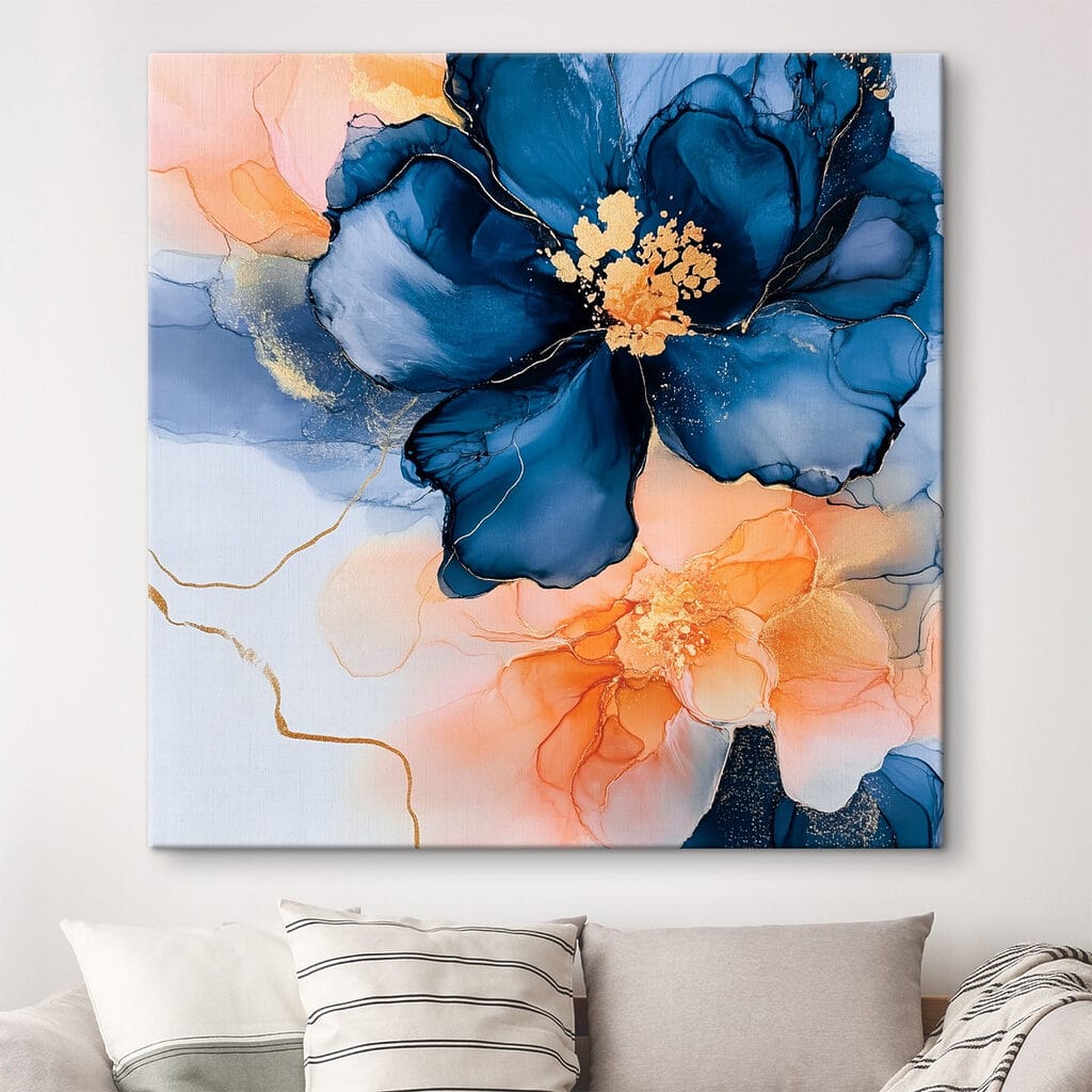Blauwe bloem tussen perzikvlekken — interieur 1