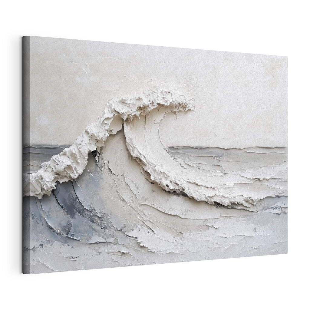 Witte golf op grijs, gespannen canvas met doorlopende rand