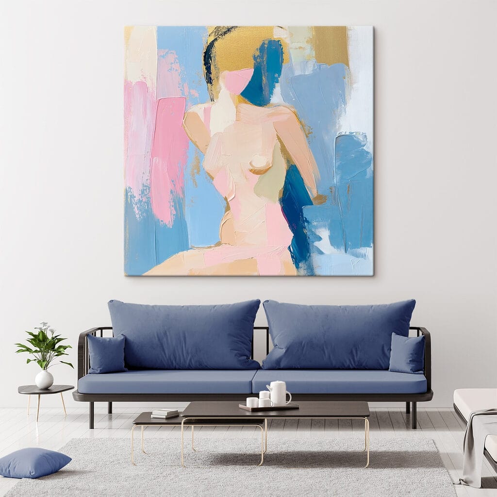 Zittend naakt in pastelvlakken — interieur 2