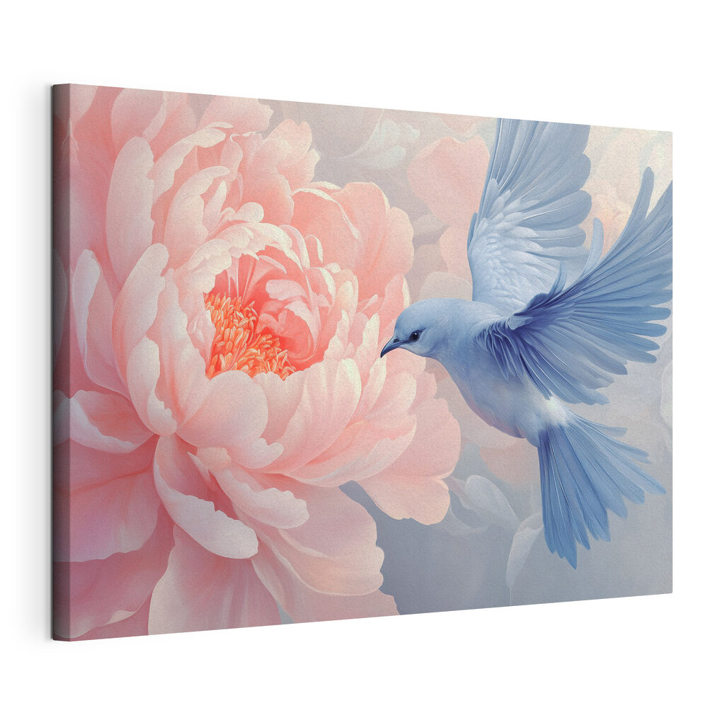 Vogel bij roze pioen — productweergave