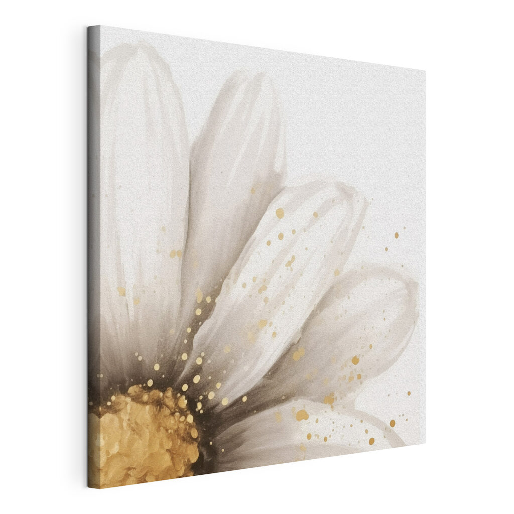 Witte bloemblaadjes met goudspetters, gespannen canvas met doorlopende rand
