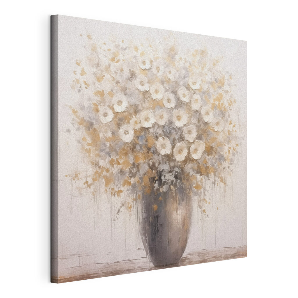 Kleine bloemen in grijs, gespannen canvas met doorlopende rand