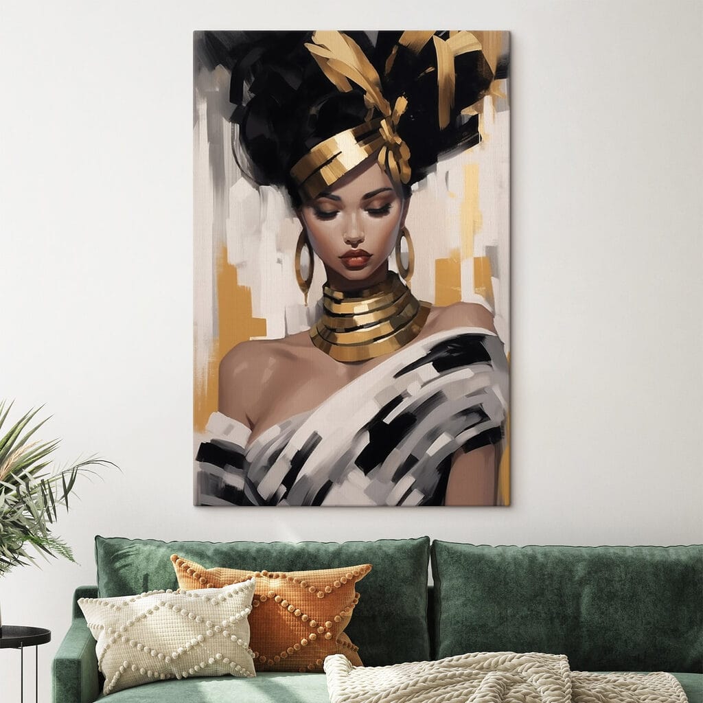 Vrouw met zwartgouden hoofddoek — interieur 2