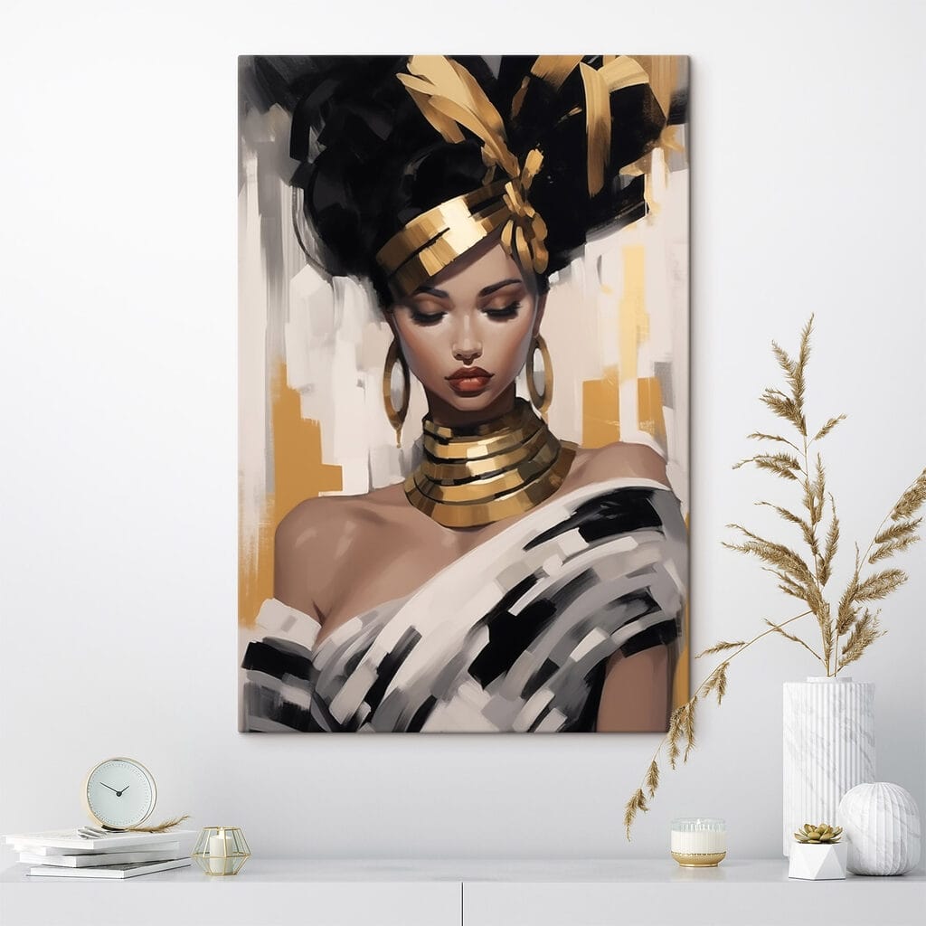 Vrouw met zwartgouden hoofddoek — interieur 1